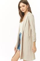 Forever21 Ruched-sleeve Open-front Longline Jacket