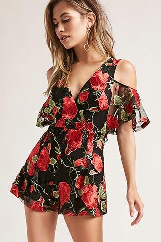 Forever21 Embroidered Rose Romper