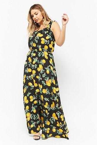 Forever21 Plus Size Eta Lemon Print Ruffle-trim Maxi Dress