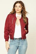 Forever21 Women's  Wine Quilted Bomber Jacket