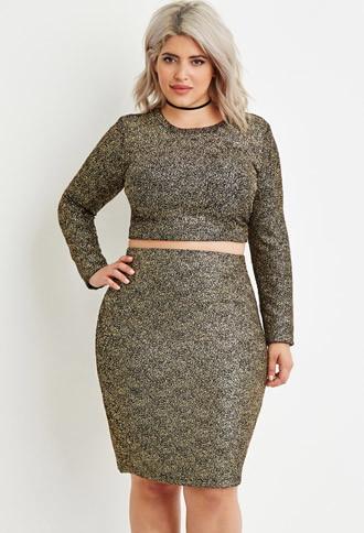Forever21 Plus Women's  Plus Size Metallic-flecked Crop Top