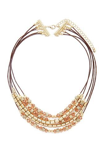 Forever21 Peach & Brown Bead Layered Necklace