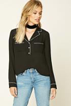 Love21 Women's  Black & Ivory Contemporary Contrast-trim Popover Top