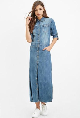 Forever21 Denim Maxi Shirt Dress