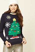 Forever21 Women's  Navy Light-up Holiday Tree Sweater