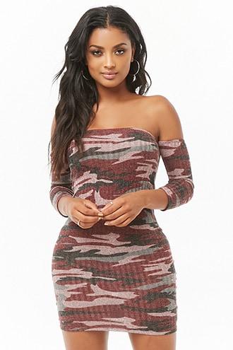Forever21 Camo Off-the-shoulder Bodycon Dress