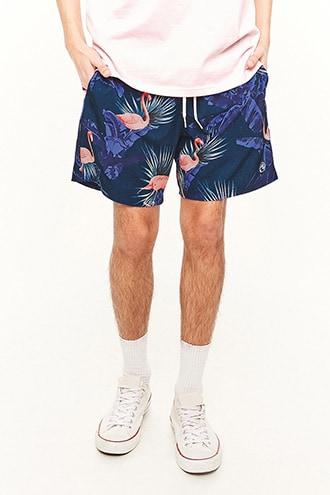 Forever21 Ocean Current Flamingo Print Swim Trunks