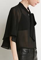 Love21 Women's  Self-tie Neck Cropped Blouse (black)