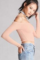 Forever21 Women's  Dusty Pink Off-the-shoulder Crop Top
