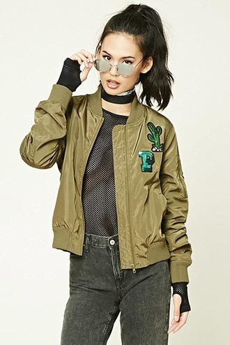 Forever21 Women's  Sequined Patch Bomber Jacket