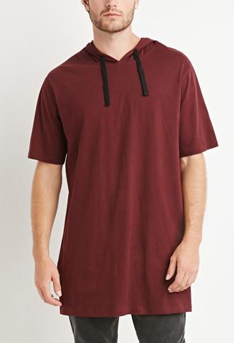 21 Men Men's  Hooded Longline Tee (burgundy)