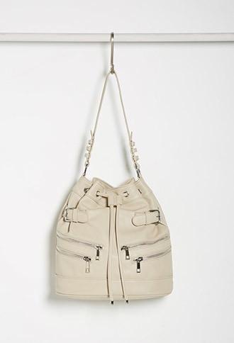 Forever21 Zippered Bucket Shoulder Bag (cream)