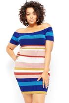 Forever21 Plus Size Multicolor Striped Off-the-shoulder Dress