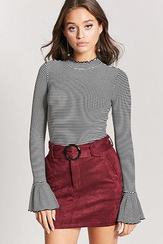 Forever21 Striped Lettuce-edge Top