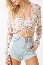 Forever21 Sheer Chiffon Floral Print Crop Top