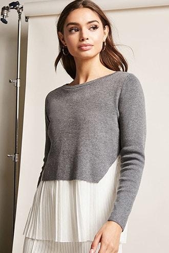 Forever21 Pleated-hem Combo Sweater