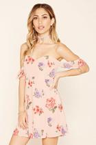 Forever21 Women's  Pink & Red Floral Off-the-shoulder Dress
