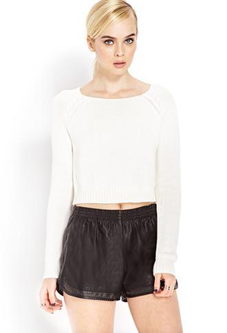 Forever21 Classic Cropped Sweater Cream Large