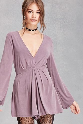 Forever21 Women's  Grape Deep V-neck Romper