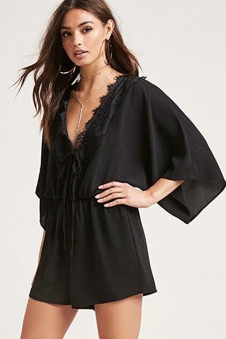 Forever21 Plunging Eyelash Lace Romper