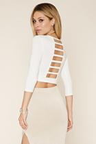 Forever21 Women's  Ivory Laddered-cutout Crop Top
