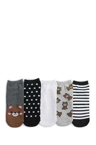 Forever21 Bear Graphic Ankle Socks - 5 Pack