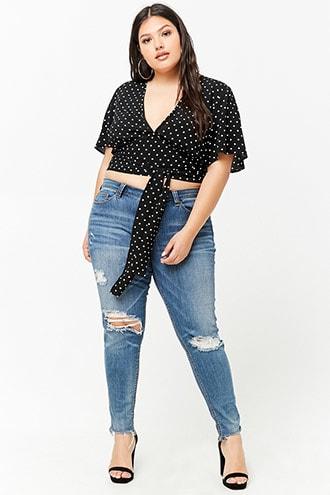 Forever21 Plus Size Polka Dot Self-tie Top