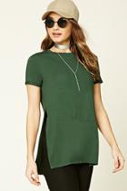 Forever21 Women's  Dark Olive Side Slit Knit Tee