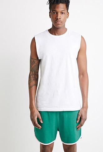 21 Men Contrast-trimmed Drawstring Sweatshorts (teal/white)