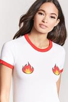 Forever21 Flame Graphic Ringer Tee