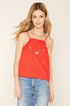 Love21 Women's  Red Contemporary Embroidered Cami