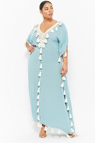 Forever21 Plus Size Z&l Europe Tasseled-trim Kaftan Dress