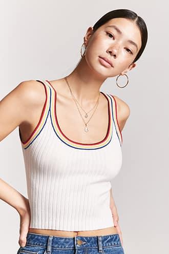 Forever21 Stripe-trim Ribbed Tank Top