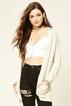 Forever21 Women's  Natural Open-front Pocket Cardigan