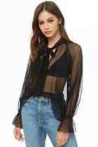 Forever21 Sheer Ribbed Tie-neck Top