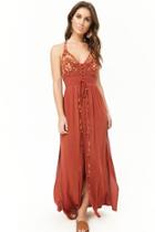 Forever21 Floral Embroidered Front-slit Maxi Dress