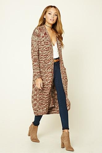 Forever21 Women's Mauve & Grey Longline Ribbed Knit Cardigan