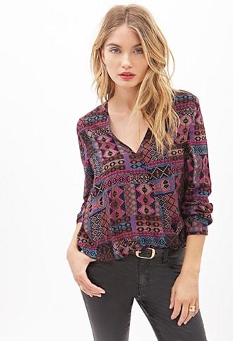 Forever21 Contemporary Southwestern Printed Surplice Top