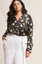 Forever21 Plus Size Satin Floral Pajama-inspired Shirt