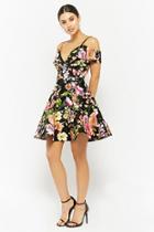 Forever21 Floral Open-shoulder Fit & Flare Dress