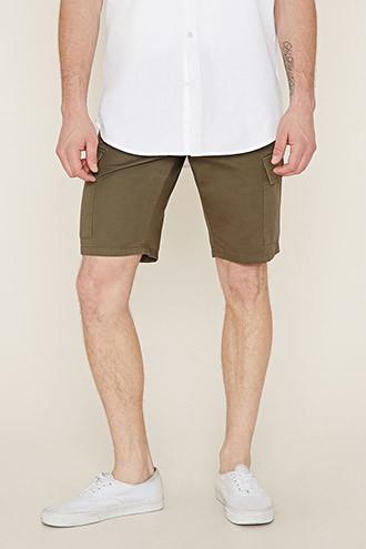 21 Men Men's  Olive Cotton Cargo Shorts