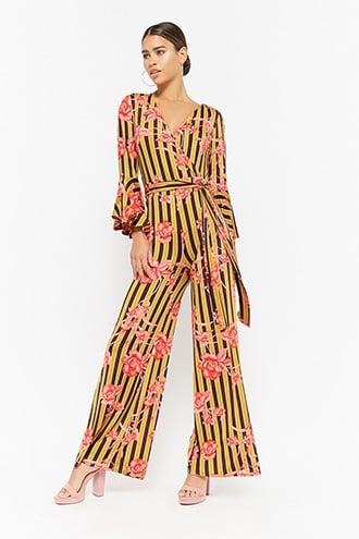 Forever21 Striped Floral Jumpsuit