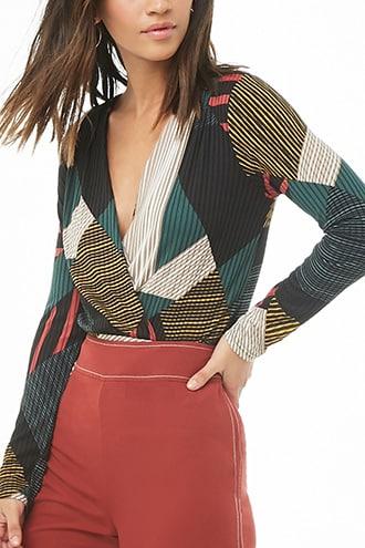 Forever21 Abstract Striped Geo Print Surplice Top