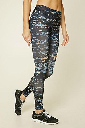 Forever21 Women's  Black & Coral Active Abstract Print Leggings