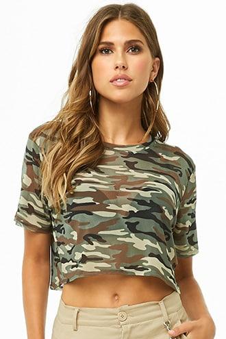 Forever21 Sheer Camo Print Crop Top