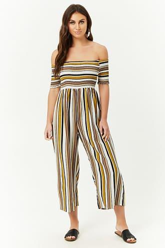 Forever21 Striped Smocked Jumpsuit