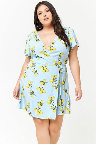 Forever21 Plus Size Lemon Print Wrap Dress