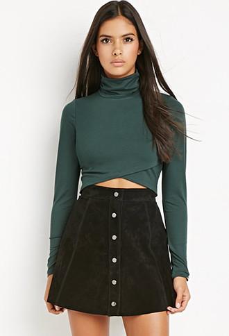 Love21 Women's  Wrap Turtleneck Crop Top (hunter Green)