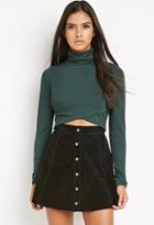 Love21 Women's  Wrap Turtleneck Crop Top (hunter Green)