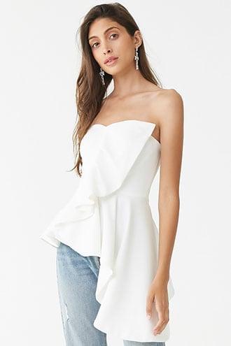Forever21 Strapless Asymmetrical Ruffle-trim Top